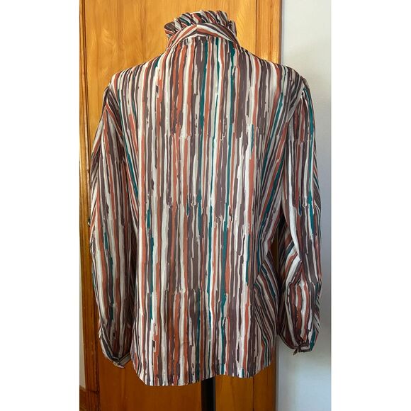 Vtg Retro‎ Teddie of Cali Frill V-Neck Button Blouse Abstract Stripe Lrg 16 - Picture 5 of 13